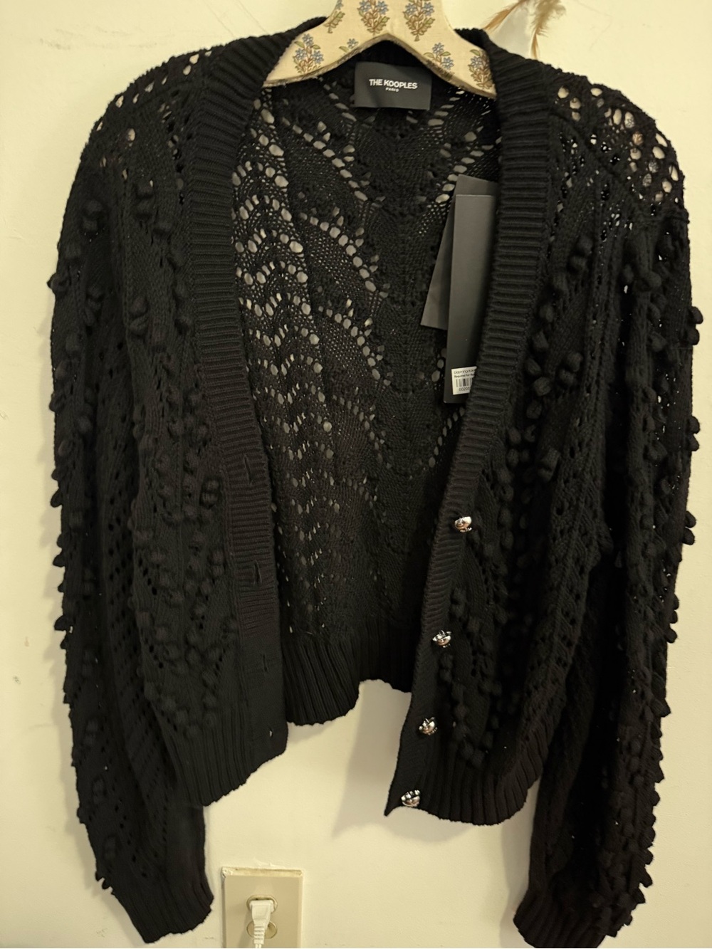 The Kooples Paris NWT Black Pom Pom Skull Button Open Knit Cardigan 2 S $228